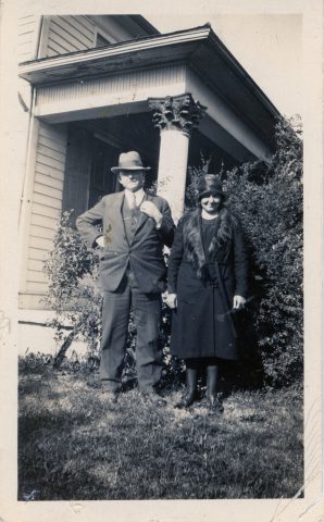 John W. Kleinhenz and Catherine (Tuente) Kleinhenz in front of their farmhouse in in St. Rose Ohio. Catherine (Tuente) Kleinhenz is the second wife of JOhn. W. Kleinhenz. Photo taken pre-1926. Source: Mary Dineen