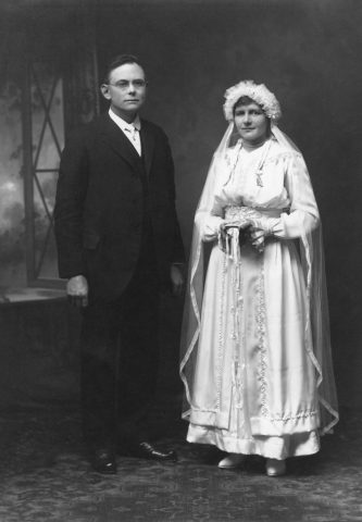 John W. Kleinhenz and Catherine Tuente on the wedding day. They were married on On February 14, 1917. Catherine Tuente is the daughter of Ben and Anna Buddendick Tuente of St. Rose, Ohio. Ben and Anna Buddendick Tuente were natives of Westfalen, Germany. Catherine Tuente was born at St. Patrick, Ohio, on August 1, 1889. They were the parents of two children.